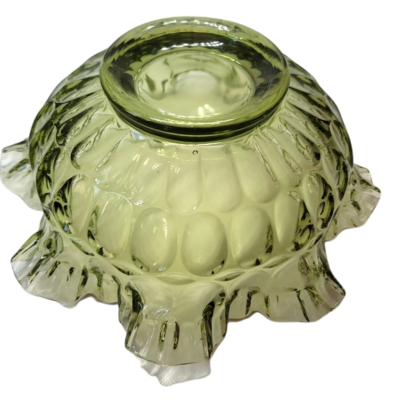 Vintage Fenton thumbprint cramped ruffle bowl Avocado green - Picture 4 of 5